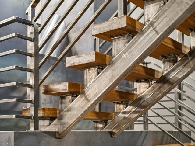 Open steel staircase with solid poplar treads at 88 Lakeview Court
